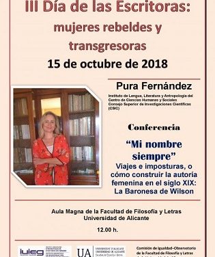 La Universidad de Alicante celebra el lunes 15 el Día de las escritoras con el Club de lectura y la conferencia de Pura Fernández