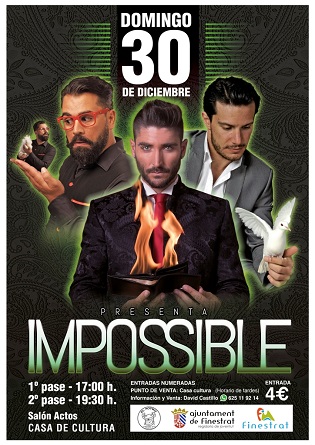 La concejalía de juventud de Finestrat organiza el espectáculo de Magia “Impossible” para el domingo 30 de diciembre