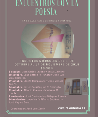 José Vegara Durá y José María Piñeiro Gutiérrez  clausuran este próximo miércoles en la casa natal de Miguel Hernández el II Ciclo de Poesía