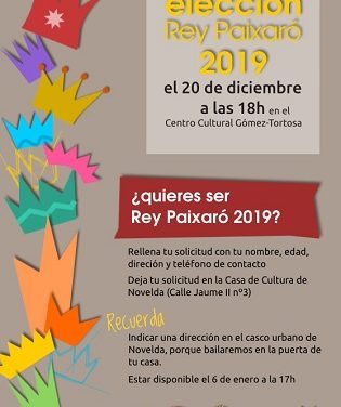 Se abre el plazo de inscripción para ser El Rey Paixaró de las Navidades de Novelda