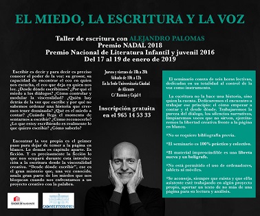Taller de escritura creativa de Alejandro Palomas: “El miedo, la escritura y la voz”