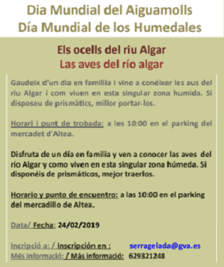 Altea centra el Día Mundial de los Humedales en conocer las aves del río Algar