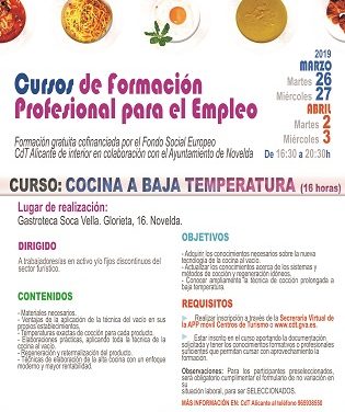 Turismo de Novelda oferta el curso Cocina a baja temperatura