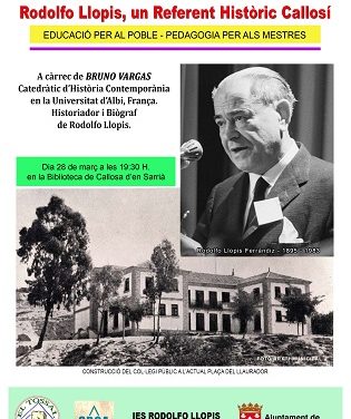 La Biblioteca Municipal de Callosa d’en Sarrià acoge el próximo 28 de marzo una charla-coloquio sobre Rodolfo Llopis