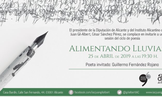 Guillermo Fernández Rojano será el poeta invitado este próximo jueves en el Instituto Alicantino de Cultura Juan Gil-Albert