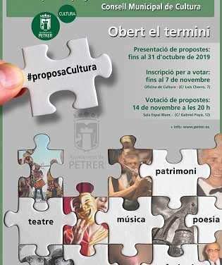 La concejalía de Cultura de Petrer convoca la sexta edición de “Proposa Cultura” para que vecinos y colectivos puedan presentar sus propuestas culturales