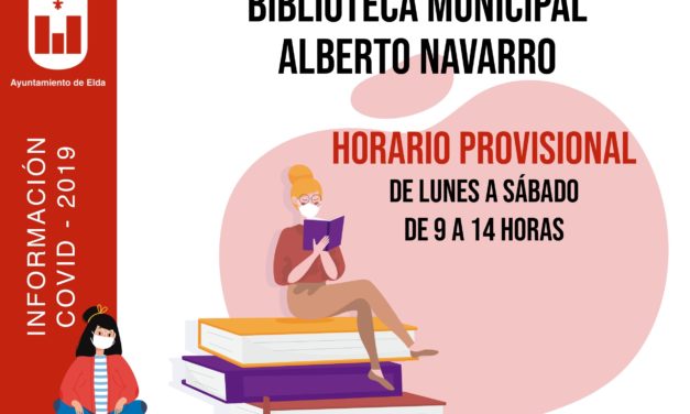 El Ayuntamiento de Elda ha reabierto la Biblioteca Municipal Alberto Navarro con medidas restrictivas para garantizar la seguridad del personal y de los usuarios