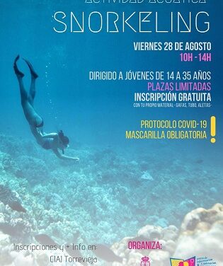 La concejalía de juventud de Torrevieja organiza el viernes, 28 de agosto, una actividad de snorkel