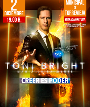 El prestigiós mentalista Toni Bright actua el 2 de desembre en el Teatre Municipal de Torrevieja
