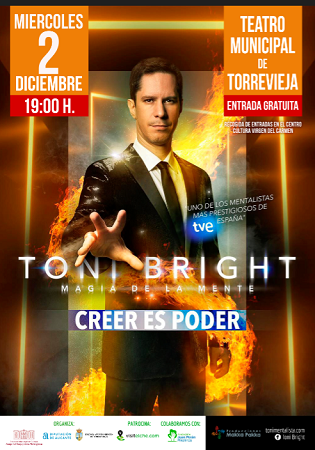 El prestigioso mentalista Toni Bright actúa el 2 de diciembre en el Teatro Municipal de Torrevieja