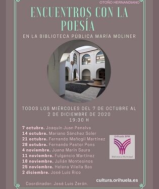 Aquest pròxim dimecres conclourà el V Cicle de “Trobades amb la Poesia” de José Luis Rico a la Biblioteca Pública Municipal “María Moliner” d’Oriola