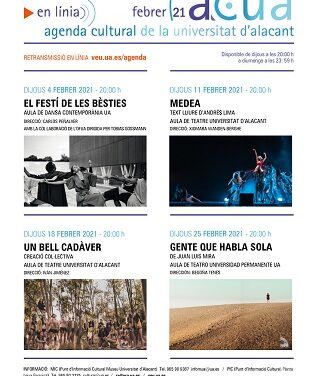 La programación cultural de artes escénicas de la Universidad de Alicante será online para el mes de febrero