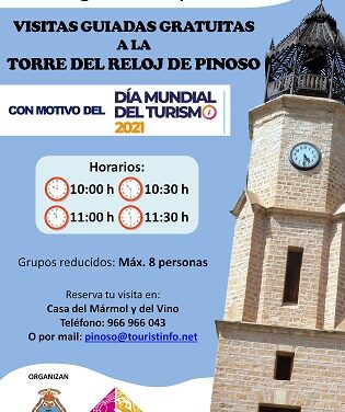 Pinoso celebrará el Día Mundial del Turismo con visitas guiadas a la Torre del Reloj