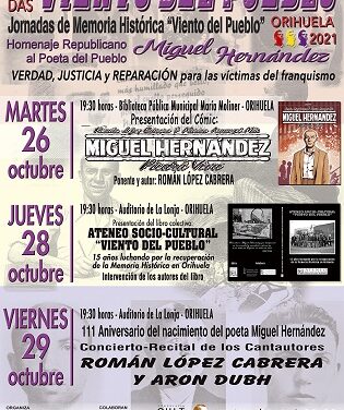 Este martes se presentará el cómic “Miguel Hernández, piedra viva”, de Román López Cabrera, en la Biblioteca Pública María Moliner de Orihuela