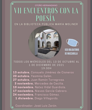 Yasmina Galán recitará este próximo miércoles  en la biblioteca pública municipal “María Moliner” de Orihuela dentro del VII ciclo de “Encuentros con la poesía”