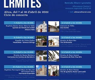 Cultura d’Altea presenta una nova edició del cicle de concerts La Ruta de les Ermites