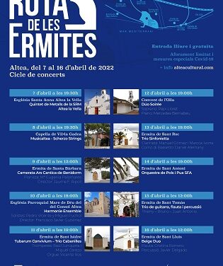 Cultura d’Altea presenta una nova edició del cicle de concerts La Ruta de les Ermites