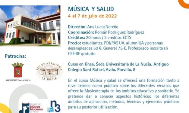 Musicoteràpia per a millorar la salut i el benestar de les persones, objectiu del curs Música i Salut que comença a la Universitat d’Alacant