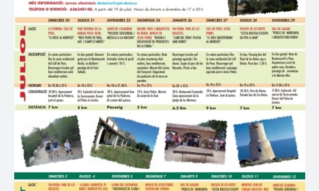 El programa d’excursions “Descobreix els paisatges de Dénia” comença el 20 de  juliol