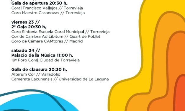El 34° Encuentro Coral ‘Ciudad de Torrevieja’ se celebrará en el Teatro Municipal los días 22, 33 y 24 de septiembre