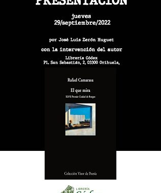 El poeta valenciano Rafael Camarasa presentará este jueves su nuevo libro en la librería Códex de Orihuela