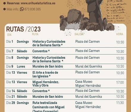 Turisme organitza les rutes d’octubre destacant la figura de Miguel Hernández i la Setmana Santa d’Oriola