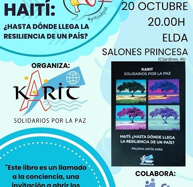 La Regidoria de Joventut d’Elda i l’ONG Karit Solidaris per la Pau organitzen la presentació del llibre ‘Haití, ¿hasta dónde llega la resiliencia de un país?’, de Paloma Ortín Mira