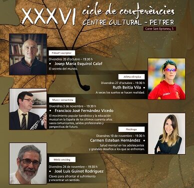 La “Tardor Cultural” de Petrer enfila la seua XXXVI edició amb cinc destacades conferències de ponents de primer nivell