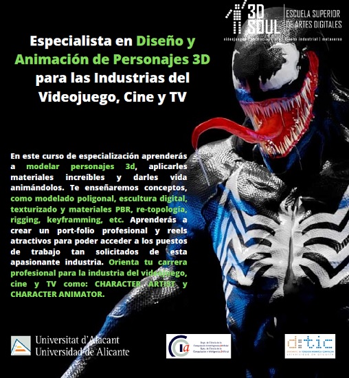 La UA ofereix el curs Especialista en Disseny i Animació de Personatges 3D per a les Indústries del Videojoc, Cinema i TV