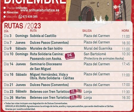 Turismo de Orihuela programa unas rutas de diciembre solidarias, con la inclusión de ASOKA, con belenes y dulces conventuales