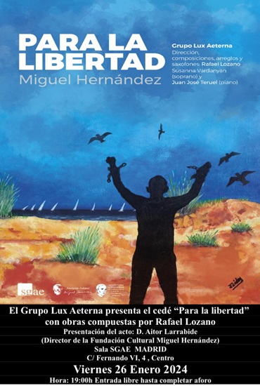 El grup Lux Aeterna presentarà en la seu de la SGAE de Madrid el seu nou disc dedicat a Miguel Hernández