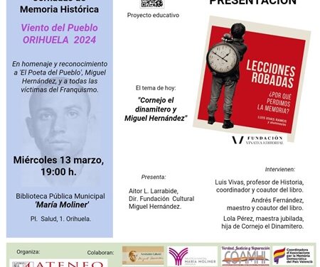 El dimecres dia 13 de març es dedicarà a Oriola una jornada de Memòria Històrica a través d’un projecte educatiu
