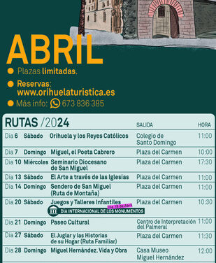 Historia, naturaleza y diversión para niños en las rutas turísticas de abril en Orihuela