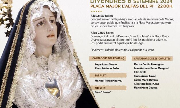 El viernes 6 de septiembre vuelven ‘Les Copletes a la Verge dels Dolors’ a la plaza Mayor de l’Alfàs