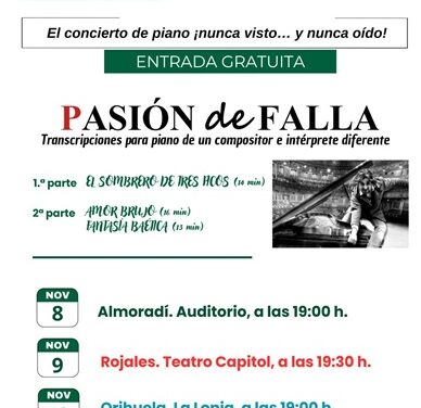 La UNED de Torrevieja organiza conciertos de piano en las localidades de Almoradí, Rojales y Orihuela
