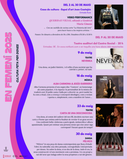 Dénia presenta el cicle ‘En femení’ 2025, una mostra de cultura feta per dones