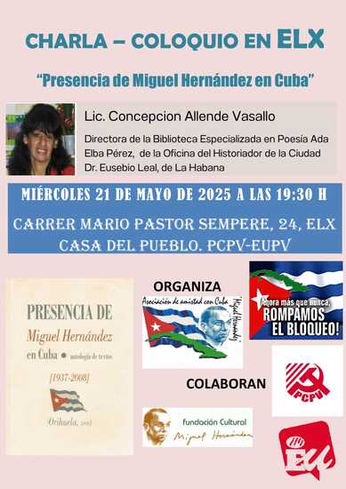 Este miércoles la bibliotecaria cubana Concepción Allende Vasallo intervendrá en Elche para hablar de las huellas de Miguel Hernández en Cuba