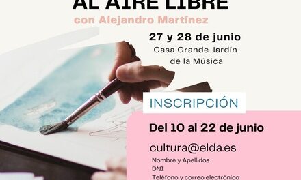 La Regidoria de Cultura i l’artista eldense Alejandro Martínez organitzen un taller de pintura a l’aire lliure que se celebrarà els dies 27 i 28 de juny al Jardí de la Música