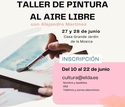 La Concejalía de Cultura y el artista eldense Alejandro Martínez organizan un taller de pintura al aire libre que se celebrará los días 27 y 28 de junio en el Jardín de la Música