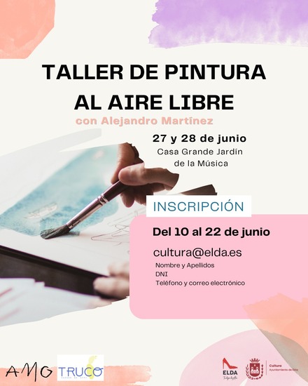 La Concejalía de Cultura y el artista eldense Alejandro Martínez organizan un taller de pintura al aire libre que se celebrará los días 27 y 28 de junio en el Jardín de la Música