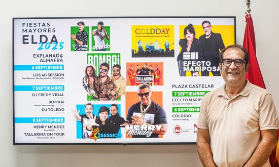 Los conciertos de Fiestas Mayores de Elda regresan a la explanada del Nuevo Almafrá y a la Plaza Castelar con la música de Efecto Mariposa, Bombai y Henry Méndez