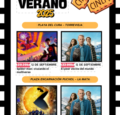 Los días 12 y 13 de septiembre disfruta del cine de verano en la playa del Cura y en La Mata de Torrevieja