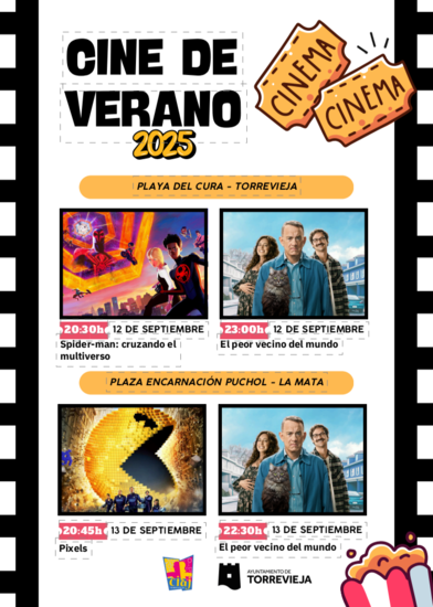 Los días 12 y 13 de septiembre disfruta del cine de verano en la playa del Cura y en La Mata de Torrevieja