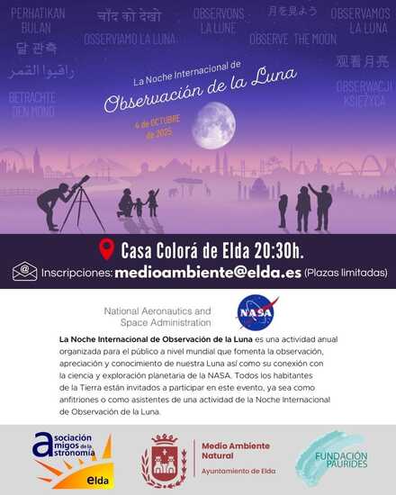 Elda se sumará el 4 de octubre a la Noche Internacional de Observación de la Luna con un evento familiar en la Casa Colorá