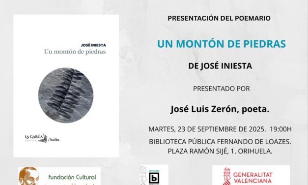 El poeta valenciano José Iniesta presentará este martes su libro “UN MONTÓN DE PIEDRAS”