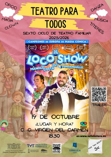 Este domingo comienza el VI CICLO DE TEATRO PARA TODOS de Torrevieja, con el espectáculo de magia cómica EL LOCO SHOW DE MANOLO COSTA Y MINDANGUILLO