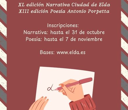 El Ayuntamiento de Elda publica la base de los concursos ‘Ciudad de Elda’ de narrativa y ‘Antonio Porpetta’ de poesía  