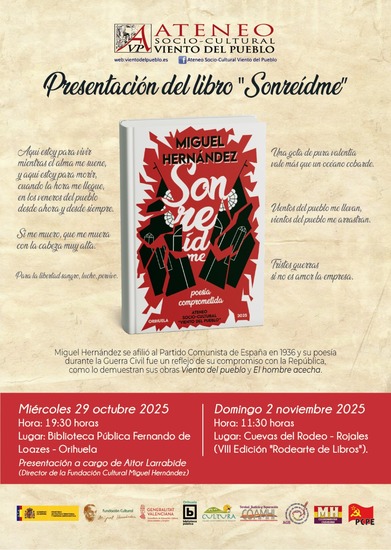 Una nueva antología poética de Miguel Hernández será presentada esta semana en Orihuela y Rojales