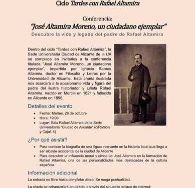 Esta tarde arranca en la sede de la UA de Alicante el ciclo “Tardes con Rafael Altamira”, incluido en el ‘Año Altamira’ que promueve El Campello