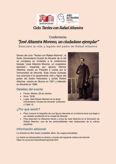 Esta tarde arranca en la sede de la UA de Alicante el ciclo “Tardes con Rafael Altamira”, incluido en el ‘Año Altamira’ que promueve El Campello